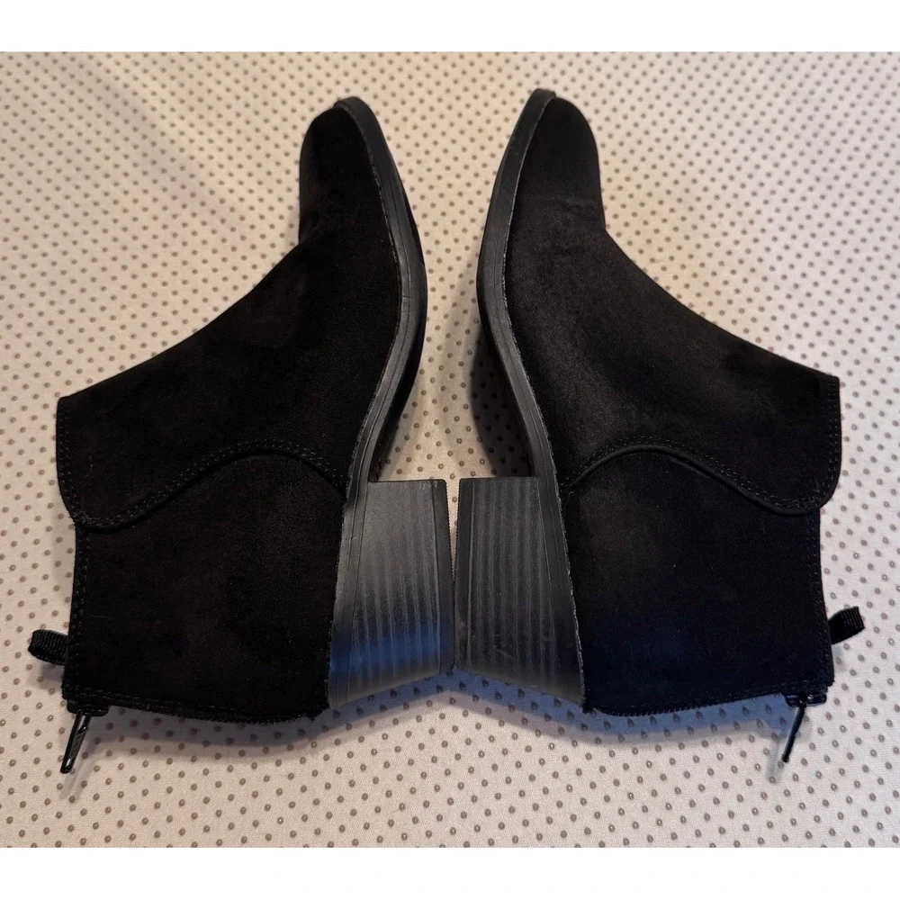 Old Navy Kids Black Faux Suede Ankle Boots Back Zip Block Heel Size 2